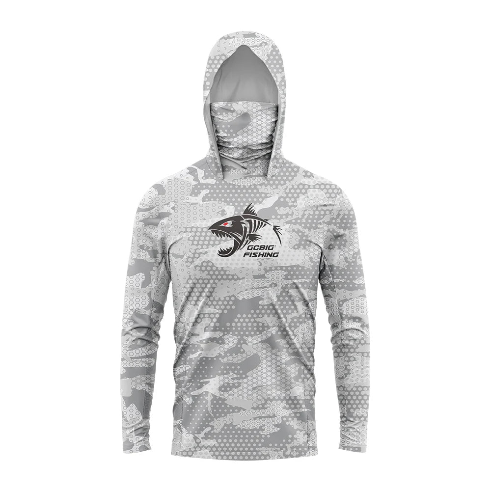 UPF50+ Hooded Fishing Shirt Built‑in Face Gaiter 3D Print Unisex Shark Fish Graphic Quick Dry Anti‑UV Outdoor Fishing Hoodie