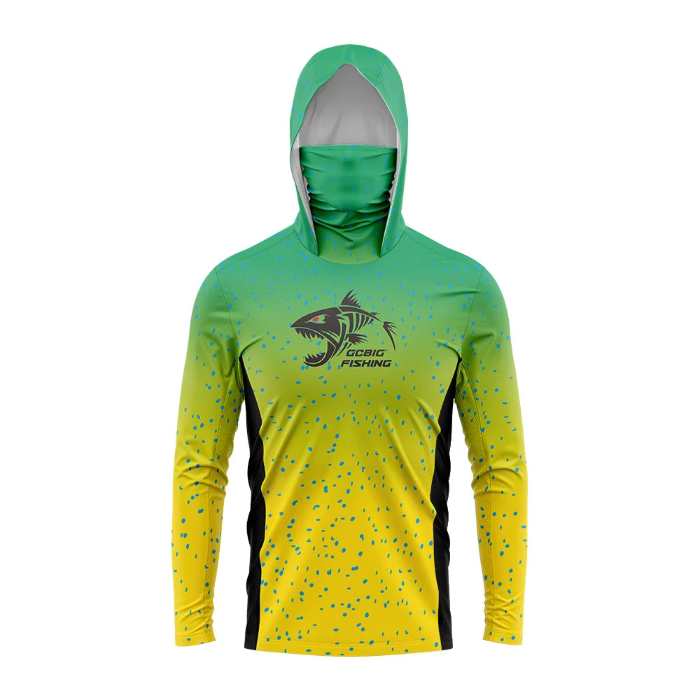 UPF50+ Hooded Fishing Shirt Built‑in Face Gaiter 3D Print Unisex Shark Fish Graphic Quick Dry Anti‑UV Outdoor Fishing Hoodie