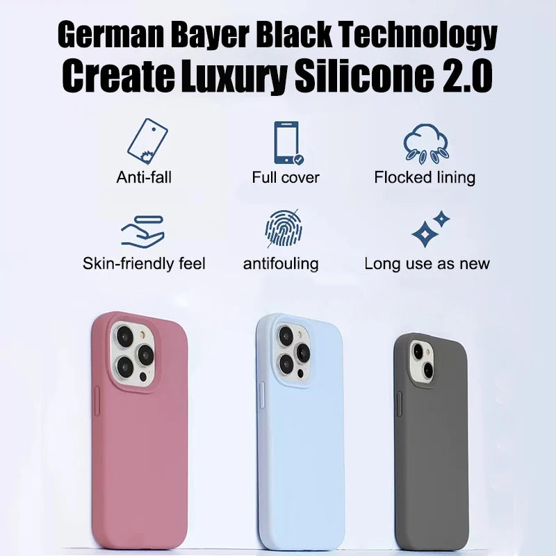 Original Liquid Silicone Phone Case For APPLE iPhone 11 13 12 14 15 16 Pro Max Plus 16E Cases Shockproof Protective Back Cover